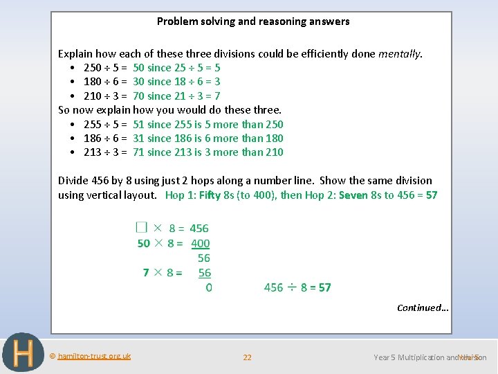 Problem solving and reasoning answers Explain how each of these three divisions could be