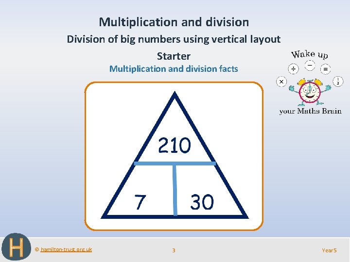 Multiplication and division Division of big numbers using vertical layout Starter Multiplication and division
