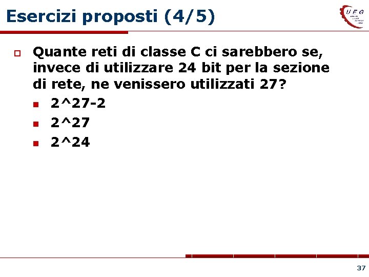Esercizi proposti (4/5) Quante reti di classe C ci sarebbero se, invece di utilizzare