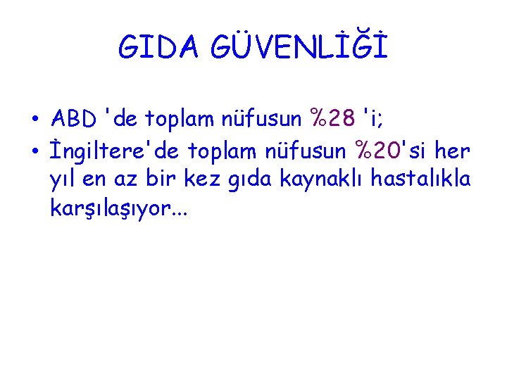 GIDA GÜVENLİĞİ • ABD 'de toplam nüfusun %28 'i; • İngiltere'de toplam nüfusun %20'si