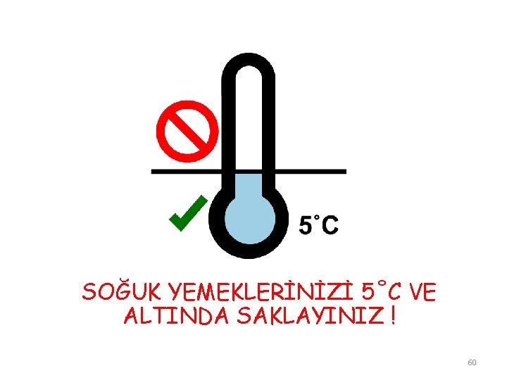 SOĞUK YEMEKLERİNİZİ 5˚C VE ALTINDA SAKLAYINIZ ! 60 