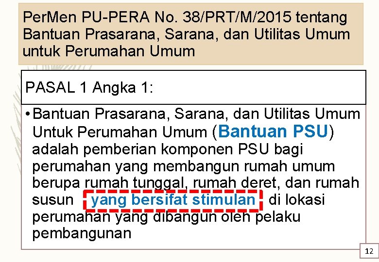 Per. Men PU-PERA No. 38/PRT/M/2015 tentang Bantuan Prasarana, Sarana, dan Utilitas Umum untuk Perumahan