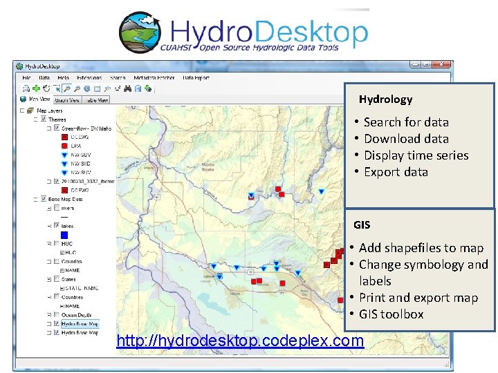 Hydrology • • Search for data Download data Display time series Export data GIS