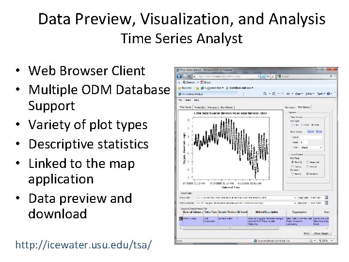 Data Preview, Visualization, and Analysis Time Series Analyst • Web Browser Client • Multiple