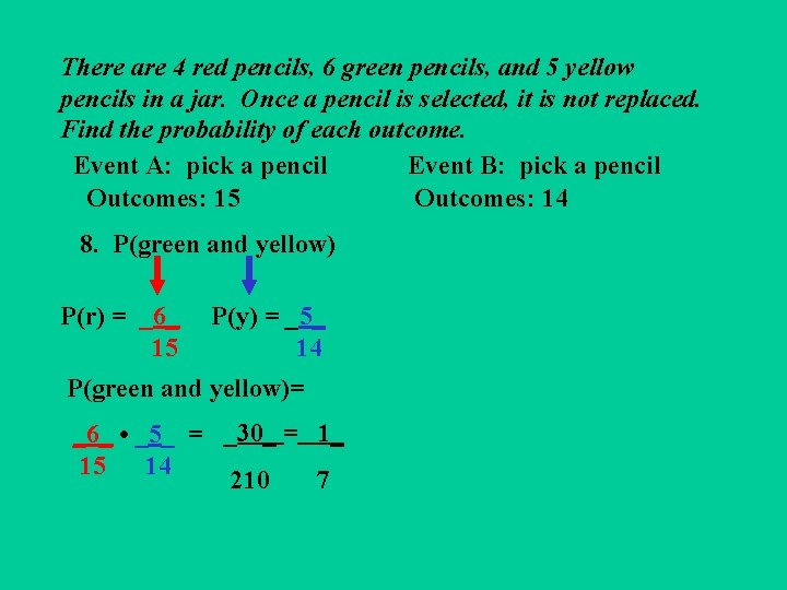 There are 4 red pencils, 6 green pencils, and 5 yellow pencils in a