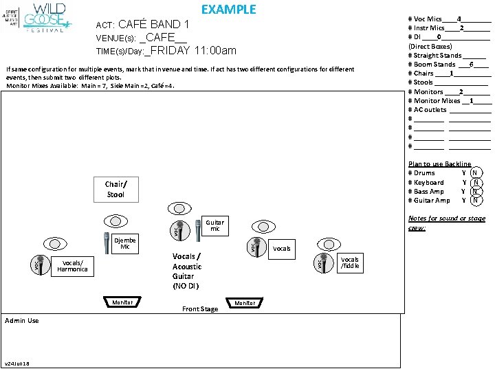 EXAMPLE CAFÉ BAND 1 VENUE(s): _CAFE__ TIME(s)/Day: _FRIDAY 11: 00 am ACT: If same