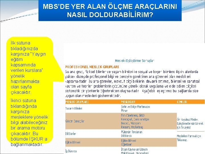 MBS’DE YER ALAN ÖLÇME ARAÇLARINI NASIL DOLDURABİLİRi. M? İlk sütuna tıkladığınızda karşınıza “Yaygın eğitim