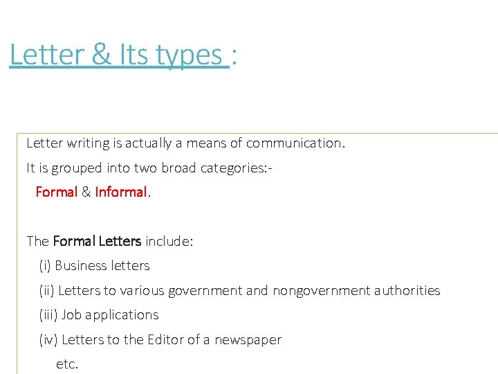 Letter & Its types : Letter writing is actually a means of communication. It