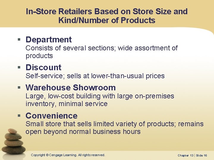 In-Store Retailers Based on Store Size and Kind/Number of Products § Department Consists of