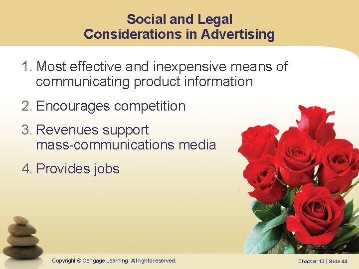 Social and Legal Considerations in Advertising 1. Most effective and inexpensive means of communicating