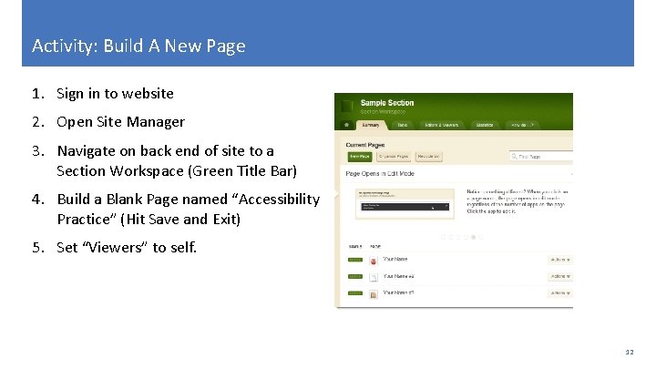 Activity: Build A New Page 1. Sign in to website 2. Open Site Manager