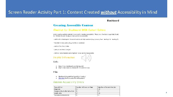 Screen Reader Activity Part 1: Content Created without Accessibility in Mind 9 