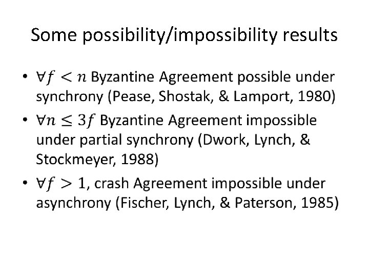 Some possibility/impossibility results • 