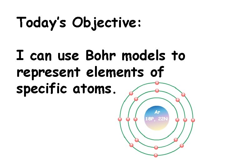 Today’s Objective: I can use Bohr models to represent elements of specific atoms. 