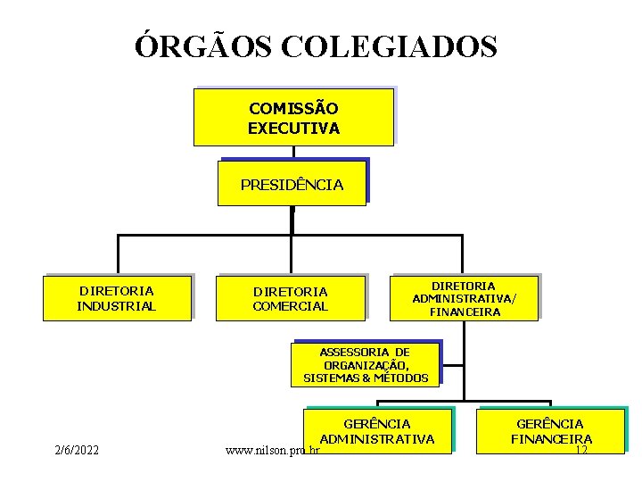 ÓRGÃOS COLEGIADOS COMISSÃO EXECUTIVA PRESIDÊNCIA DIRETORIA INDUSTRIAL DIRETORIA COMERCIAL DIRETORIA ADMINISTRATIVA/ FINANCEIRA ASSESSORIA DE