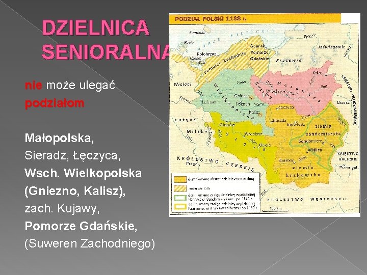 DZIELNICA SENIORALNA nie może ulegać podziałom Małopolska, Sieradz, Łęczyca, Wsch. Wielkopolska (Gniezno, Kalisz), zach.