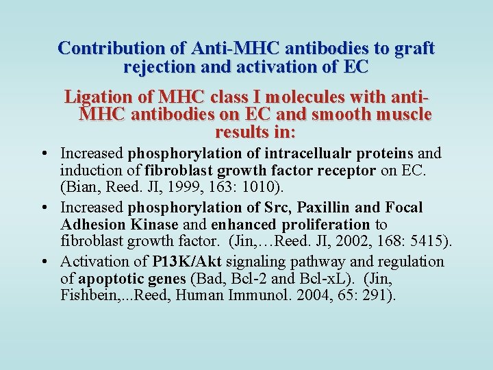 Contribution of Anti-MHC antibodies to graft rejection and activation of EC Ligation of MHC