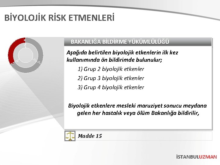 BİYOLOJİK RİSK ETMENLERİ BAKANLIĞA BİLDİRME YÜKÜMLÜLÜĞÜ Aşağıda belirtilen biyolojik etkenlerin ilk kez kullanımında ön