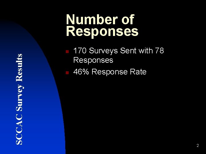 SCCAC Survey Results Number of Responses n n 170 Surveys Sent with 78 Responses