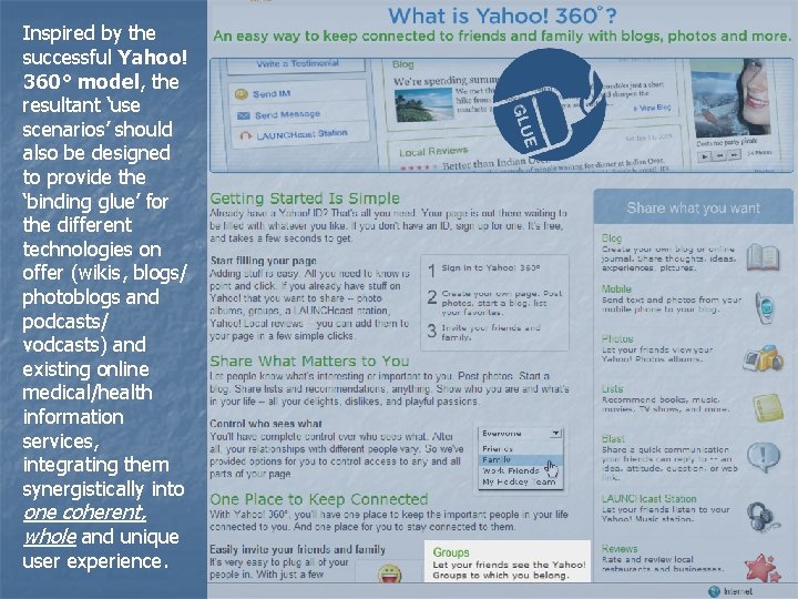 Inspired by the successful Yahoo! 360° model, the resultant ‘use scenarios’ should also be