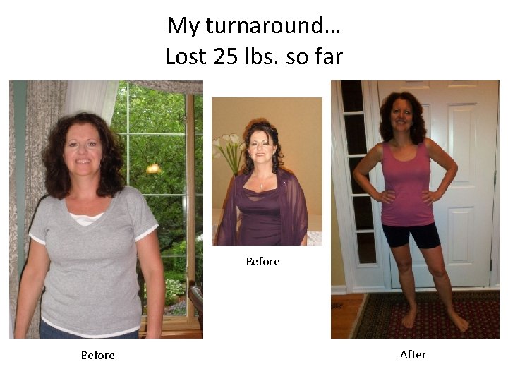 My turnaround… Lost 25 lbs. so far Before After 