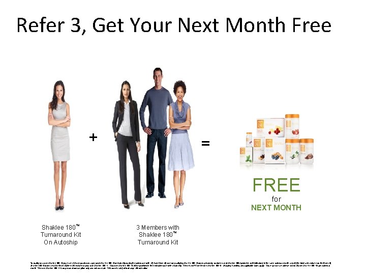 Refer 3, Get Your Next Month Free + = FREE for NEXT MONTH Shaklee