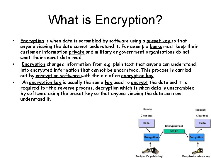 What is Encryption? • • • Encryption is when data is scrambled by software