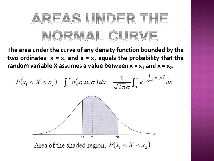 The area under the curve of any density function bounded by the two ordinates