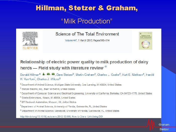Hillman, Stetzer & Graham, “Milk Production” 