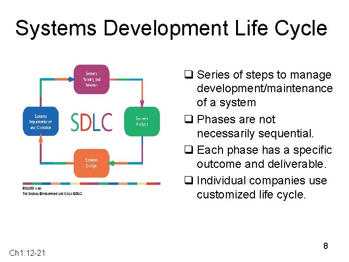 Systems Development Life Cycle q Series of steps to manage development/maintenance of a system