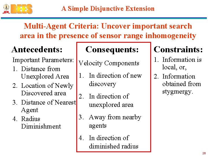 A Simple Disjunctive Extension Multi-Agent Criteria: Uncover important search area in the presence of