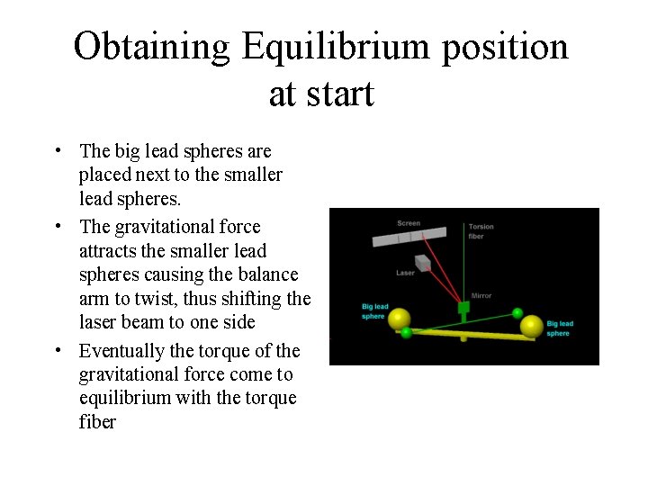 Obtaining Equilibrium position at start • The big lead spheres are placed next to