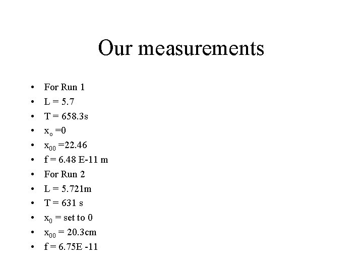Our measurements • • • For Run 1 L = 5. 7 T =