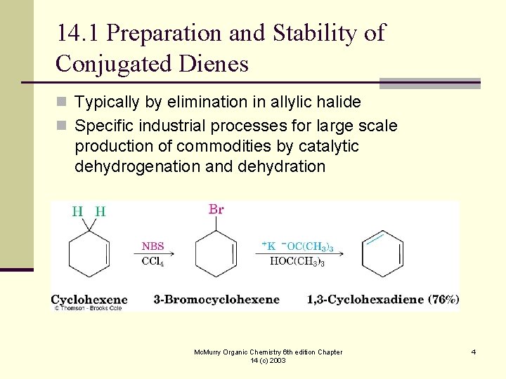 14. 1 Preparation and Stability of Conjugated Dienes n Typically by elimination in allylic