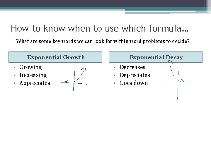 How to know when to use which formula… What are some key words we