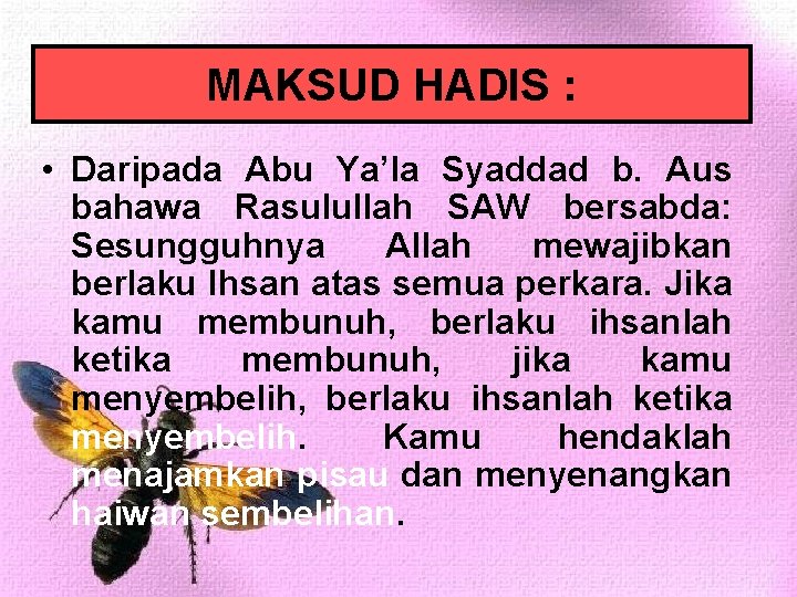 MAKSUD HADIS : • Daripada Abu Ya’la Syaddad b. Aus bahawa Rasulullah SAW bersabda: