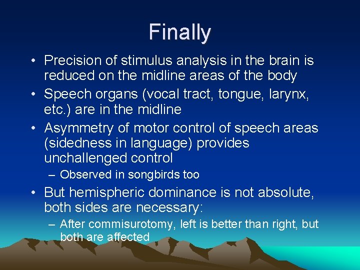 Finally • Precision of stimulus analysis in the brain is reduced on the midline