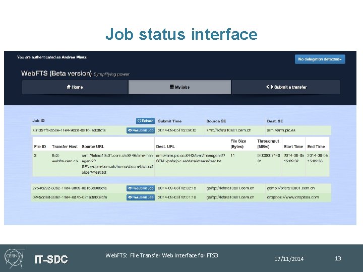 Job status interface IT-SDC Web. FTS: File Transfer Web Interface for FTS 3 17/11/2014