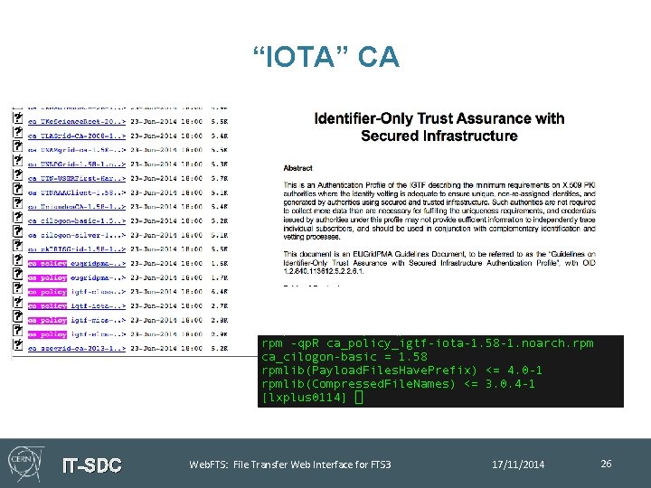 “IOTA” CA IT-SDC Web. FTS: File Transfer Web Interface for FTS 3 17/11/2014 26