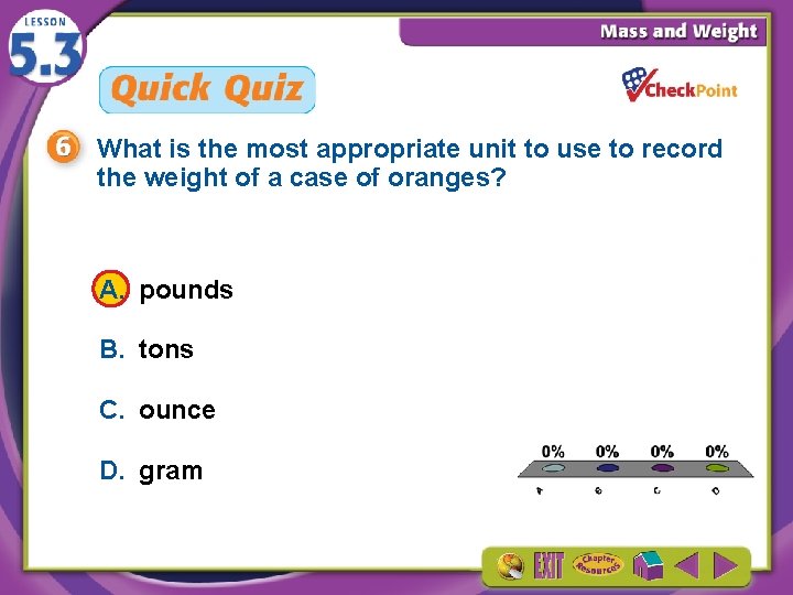 What is the most appropriate unit to use to record the weight of a