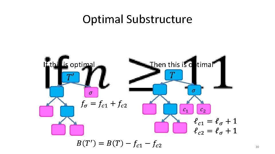 Optimal Substructure • If this is optimal Then this is optimal 39 