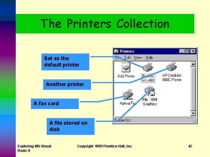 The Printers Collection Set as the default printer Another printer A fax card A The Printers Collection Set as the default printer Another printer A fax card A