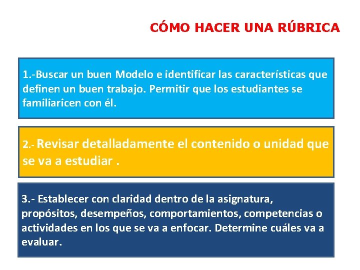 CÓMO HACER UNA RÚBRICA 1. -Buscar un buen Modelo e identificar las características que