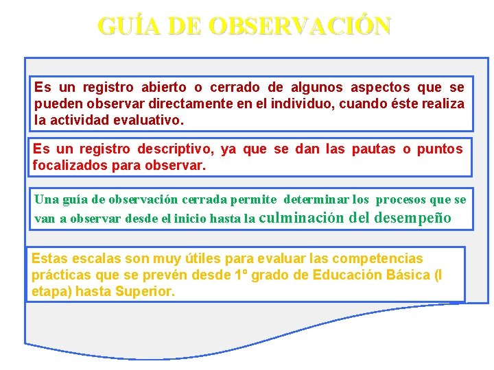 GUÍA DE OBSERVACIÓN Es un registro abierto o cerrado de algunos aspectos que se