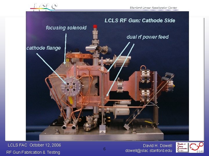 LCLS RF Gun: Cathode Side focusing solenoid dual rf power feed cathode flange LCLS