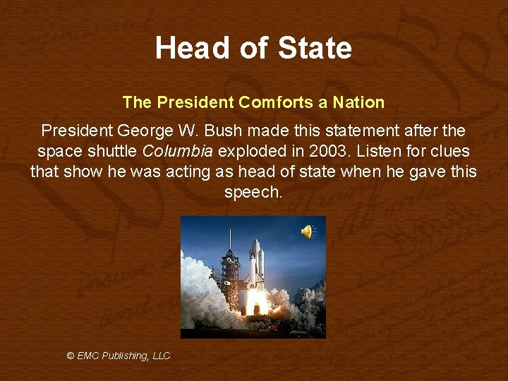 Head of State The President Comforts a Nation President George W. Bush made this