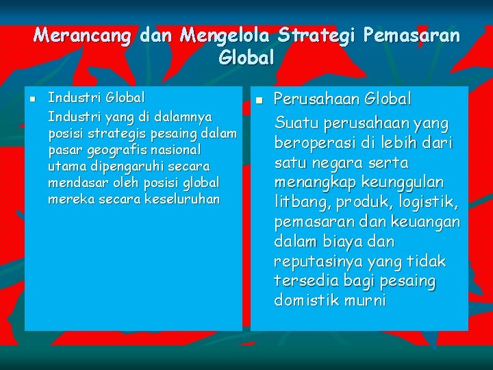 Merancang dan Mengelola Strategi Pemasaran Global n Industri Global Industri yang di dalamnya posisi