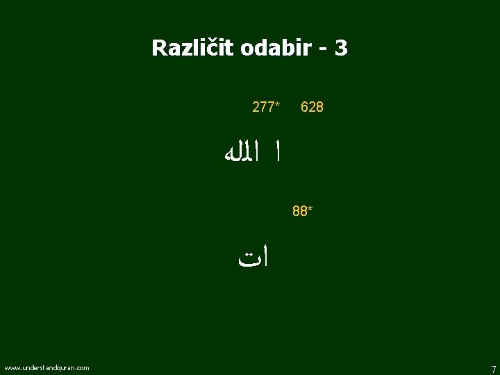 Različit odabir - 3 277* 628 ﺍ ﺍﻟﻠﻪ 88* ﺍﺕ www. understandquran. com 7