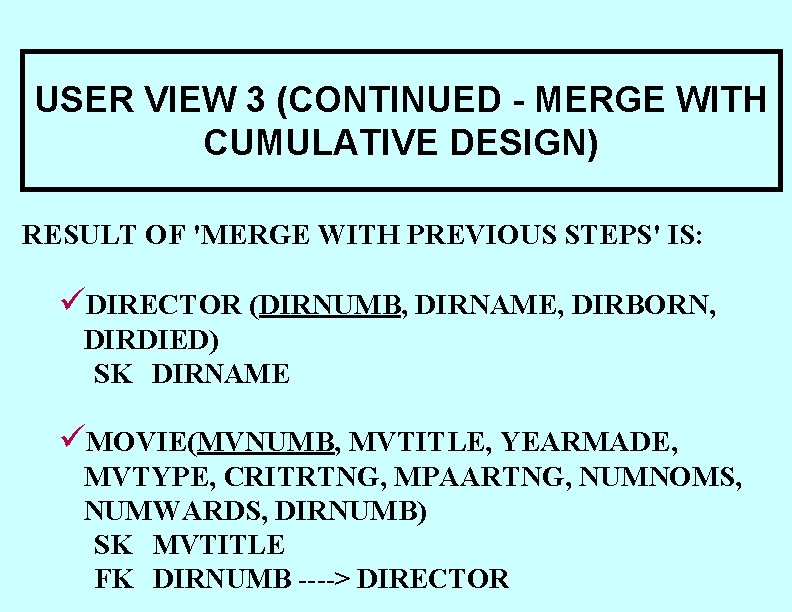 USER VIEW 3 (CONTINUED - MERGE WITH CUMULATIVE DESIGN) RESULT OF 'MERGE WITH PREVIOUS USER VIEW 3 (CONTINUED - MERGE WITH CUMULATIVE DESIGN) RESULT OF 'MERGE WITH PREVIOUS