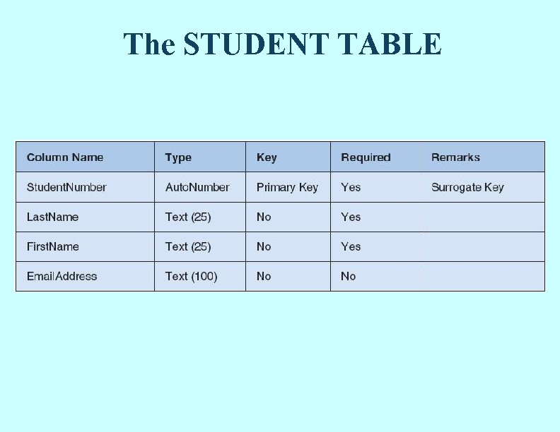 The STUDENT TABLE The STUDENT TABLE